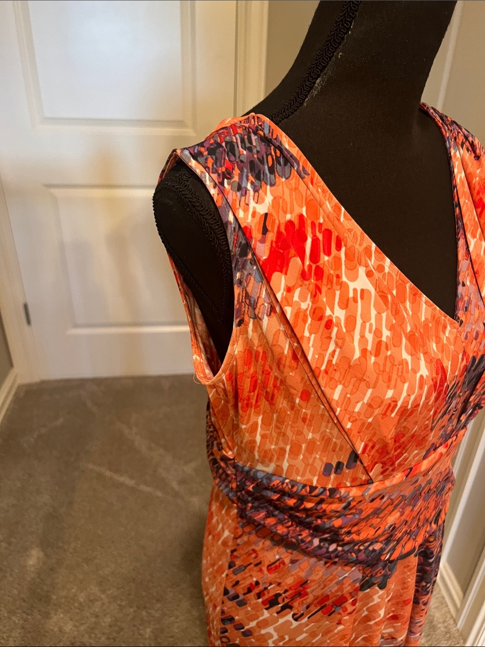 Simply Vera Vera Wang Orange & Navy Sleeveless Faux-Wrap Midi Dress Size Large - Picture 5 of 9